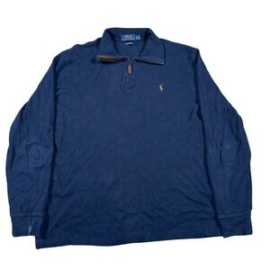 Polo Ralph Lauren Quarter Zip Pullover Mens Medium Navy Blue Estate Rib Preppy